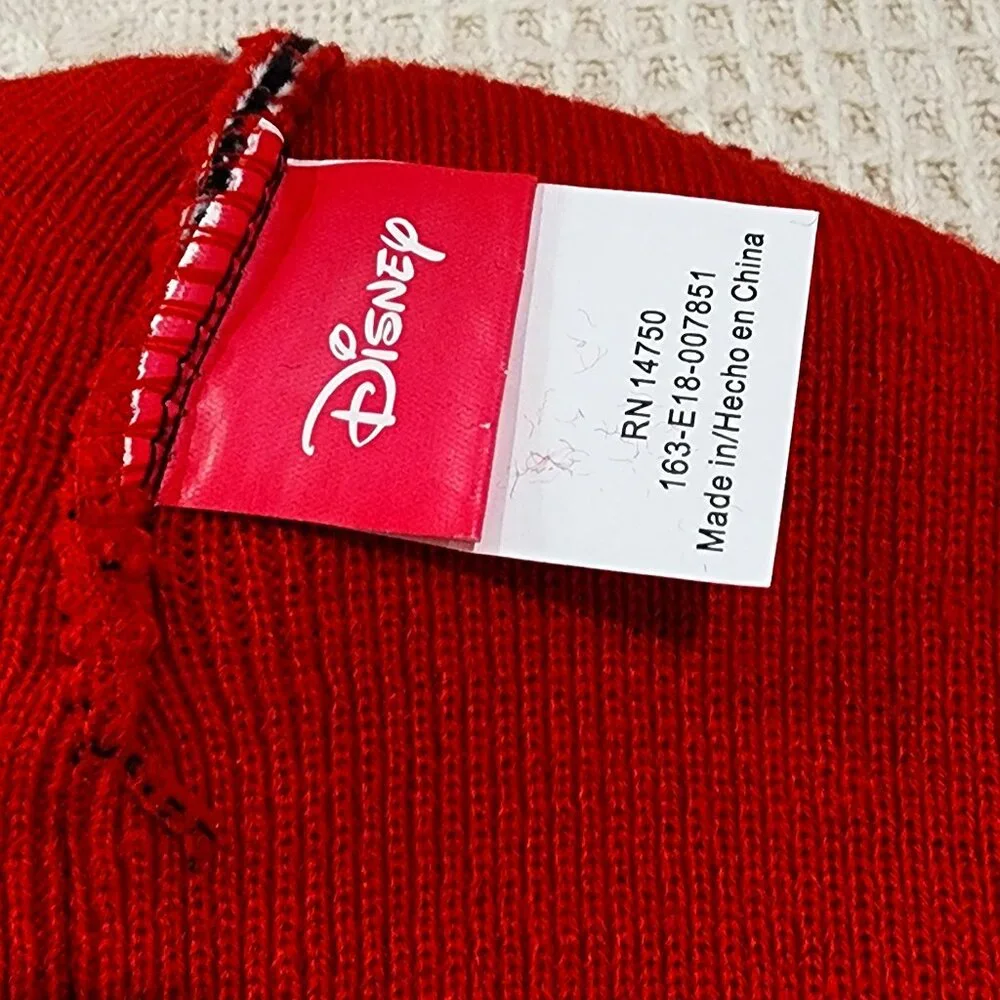 Girls Minnie Mouse Beanie Hat Embroidered Polka Dots Red Black White Bow Disney